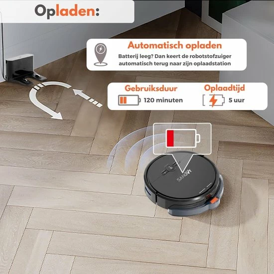 Sanovy 3 In 1 Robotstofzuiger Met Dweilfunctie - 1800 PA- Automatische Laadstation - Dweilrobot – App 4 Sanovy 3 In 1 Robotstofzuiger Met Dweilfunctie - 1800 PA- Automatische Laadstation - Dweilrobot – App - Afbeelding 4