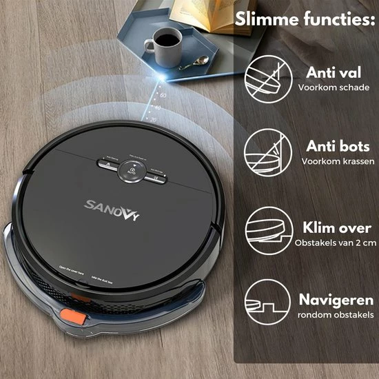 Sanovy 3 In 1 Robotstofzuiger Met Dweilfunctie - 1800 PA- Automatische Laadstation - Dweilrobot – App 8 Sanovy 3 In 1 Robotstofzuiger Met Dweilfunctie - 1800 PA- Automatische Laadstation - Dweilrobot – App - Afbeelding 8
