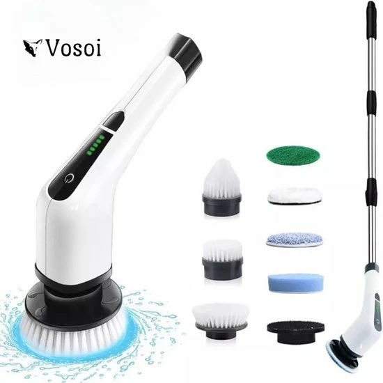 Vosoi - Elektrische Schoonmaakborstel - Polijst Machine - Elektrische Schrobborstel - Poetsmachine - Schoonmaakmiddelen - 7 Opzetstukken - Draadloos - Keuken - Badkamer - Auto - Vloerreiniger Met Steel 1 Vosoi - Elektrische Schoonmaakborstel - Polijst Machine - Elektrische Schrobborstel - Poetsmachine - Schoonmaakmiddelen - 7 Opzetstukken - Draadloos - Keuken - Badkamer - Auto - Vloerreiniger Met Steel