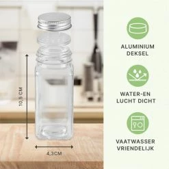 S.old 24 Glazen Kruidenpotjes Vierkant Met Deksel - Kruidenstrooier - Complete Set Met Strooideksels, Voorbedrukte Stickers En Trechter - Inhoud 120 Ml - 10,5 X 4,3 Cm -SolisVac Plus Shop 550x550 9