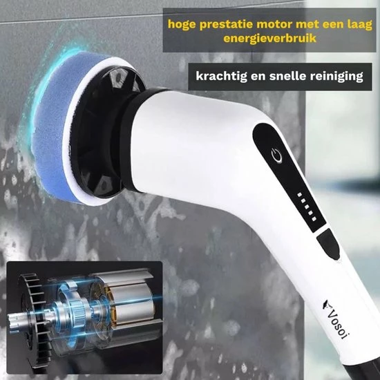 Vosoi - Elektrische Schoonmaakborstel - Polijst Machine - Elektrische Schrobborstel - Poetsmachine - Schoonmaakmiddelen - 7 Opzetstukken - Draadloos - Keuken - Badkamer - Auto - Vloerreiniger Met Steel 2 Vosoi - Elektrische Schoonmaakborstel - Polijst Machine - Elektrische Schrobborstel - Poetsmachine - Schoonmaakmiddelen - 7 Opzetstukken - Draadloos - Keuken - Badkamer - Auto - Vloerreiniger Met Steel - Afbeelding 2