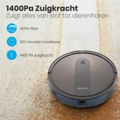 Auronic WiFi Robot Stofzuiger - 1400Pa - Dweilfunctie - Draadloos - Automatisch Laadstation - Stof Tot Hondenhaar - Zwart Met Oranje Accenten -SolisVac Plus Shop 550x550 912