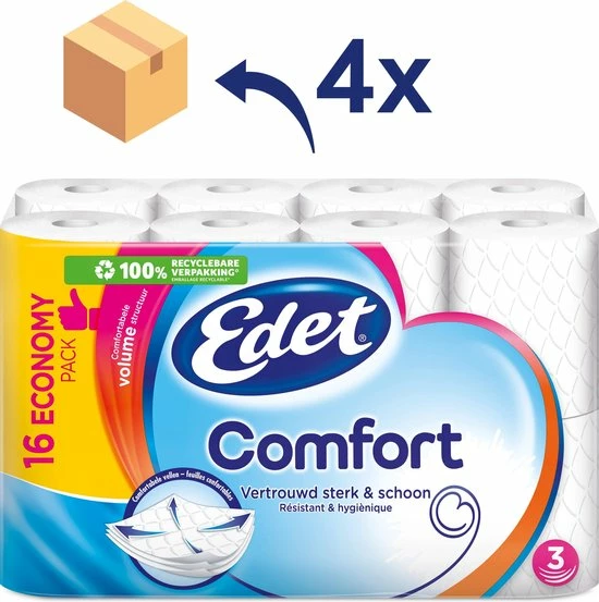 Edet Comfort - 3-laags Wc Papier - 64 Rollen 3 Edet Comfort - 3-laags Wc Papier - 64 Rollen - Afbeelding 3