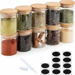 Quality Needz - Kruidenpotjes - 250 ML - Glazen Potjes Met Deksel - 10 Delige Set - BPA-vrij - Gratis Pen & Herschrijfbare Stickers