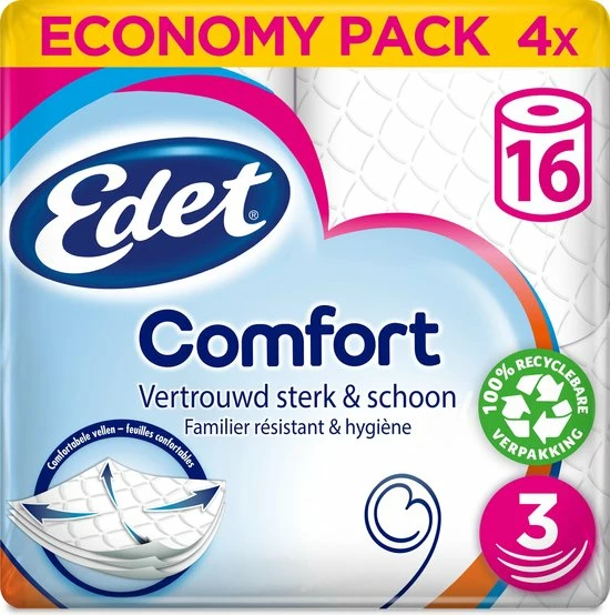 Edet Comfort - 3-laags Wc Papier - 64 Rollen 1 Edet Comfort - 3-laags Wc Papier - 64 Rollen