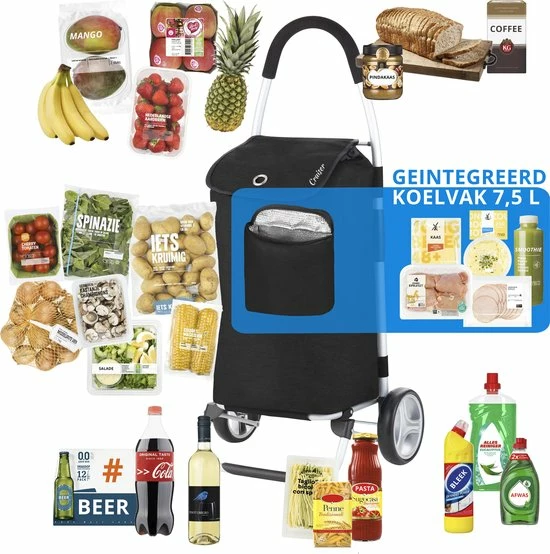 ShoppingCruiser® ‘Foldable’ Boodschappentrolley | Opvouwbare Boodschappenwagen |Afneembare Boodschappentas | Koelvak | Zwart 5 ShoppingCruiser® ‘Foldable’ Boodschappentrolley | Opvouwbare Boodschappenwagen |Afneembare Boodschappentas | Koelvak | Zwart - Afbeelding 5