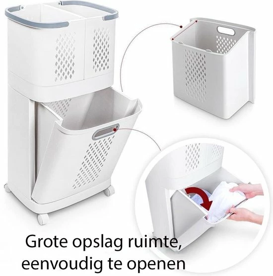 Sens Design Wasmanden Met Deksel - Wassorteerder 3 Vakken Op Wieltjes 3 Sens Design Wasmanden Met Deksel - Wassorteerder 3 Vakken Op Wieltjes - Afbeelding 3