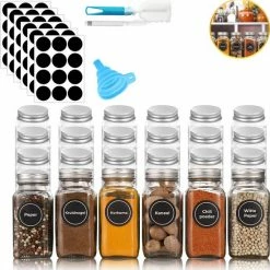 Toivo Kitchen 24 Kruidenpotjes Vierkant Met Strooideksel - Glas - Compleet Pakket Incl. Stickers, Stift En Accessoires - Kruidenstrooier - Strooibus - Strooier