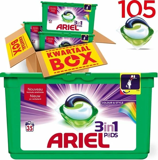 Ariel 3in1 PODS Colour & Style - Kwartaalbox 105 Wasbeurten - Wasmiddel Capsules 1 Ariel 3in1 PODS Colour & Style - Kwartaalbox 105 Wasbeurten - Wasmiddel Capsules