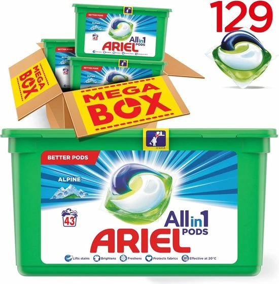 Ariel All In 1 Wasmiddel Pods Alpine - 3x43 Wasbeurten - Voordeelverpakking 16 Ariel All In 1 Wasmiddel Pods Alpine - 3x43 Wasbeurten - Voordeelverpakking - Afbeelding 16