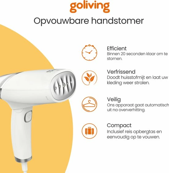 Goliving Kledingstomer - Handstomer Voor Kleding/textiel/stof - Stoomstrijkijzer - Handstoomreiniger - Handstomer - Opvouwbaar - Incl. Reis-etui - Wit 5 Goliving Kledingstomer - Handstomer Voor Kleding/textiel/stof - Stoomstrijkijzer - Handstoomreiniger - Handstomer - Opvouwbaar - Incl. Reis-etui - Wit - Afbeelding 5