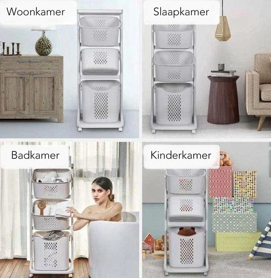 Sens Design Wassorteerder – Wasmand Met 3 Vakken - Op Wieltjes 4 Sens Design Wassorteerder – Wasmand Met 3 Vakken - Op Wieltjes - Afbeelding 4