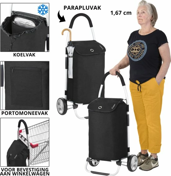 ShoppingCruiser® ‘Foldable’ Boodschappentrolley | Opvouwbare Boodschappenwagen |Afneembare Boodschappentas | Koelvak | Zwart 3 ShoppingCruiser® ‘Foldable’ Boodschappentrolley | Opvouwbare Boodschappenwagen |Afneembare Boodschappentas | Koelvak | Zwart - Afbeelding 3