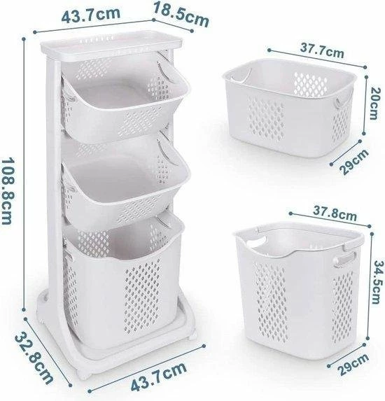 Sens Design Wassorteerder – Wasmand Met 3 Vakken - Op Wieltjes 2 Sens Design Wassorteerder – Wasmand Met 3 Vakken - Op Wieltjes - Afbeelding 2