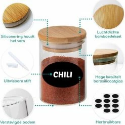Quality Needz - Kruidenpotjes - 250 ML - Glazen Potjes Met Deksel - 10 Delige Set - BPA-vrij - Gratis Pen & Herschrijfbare Stickers -SolisVac Plus Shop 550x574 6