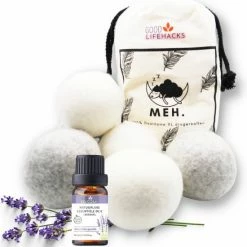 Good Lifehacks Goodlifehacks Originele XL 6 Stuks Drogerballen Met Geurolie - Wasbollen - Wasverzachter - Zero Waste Dryerballs - Duurzaam - Herbruikbare Droogballen - Wit & Grijs - Met GRATIS Essentiële Geurolie