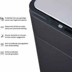 FlinQ Pure Sensor Prullenbak - Zwart - UV-licht - Fotokatalyse Reiniging - Geen Geuren & Bacteriën -SolisVac Plus Shop 550x579 5