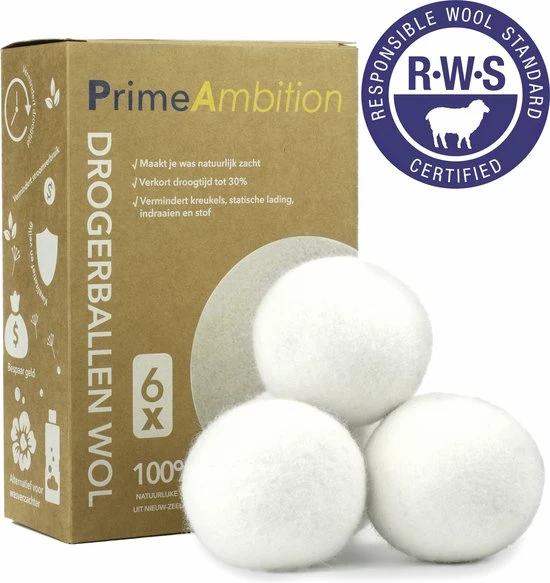 PrimeAmbition XL Drogerballen – 6 Stuks – Wasbollen – Wasballen – Wasdroger Ballen – Droogballen – Wol 1 PrimeAmbition XL Drogerballen – 6 Stuks – Wasbollen – Wasballen – Wasdroger Ballen – Droogballen – Wol