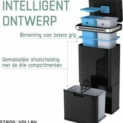 Prullenbak Met Sensor - 60 L - Zwart - Afvalscheiding Vuilbak StangVollby Halden - RVS - 4 Vakken - Automatisch Lucht Filter - 60 Liter (2×18L + 2×12L) - Automatische Soft Close Deksel Met Infrarood Sensor - 4 Vaks Afvalemmer - Bacterie Filter -SolisVac Plus Shop 550x584 1