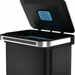 Prullenbak Met Sensor - 60 L - Zwart - Afvalscheiding Vuilbak StangVollby Halden - RVS - 4 Vakken - Automatisch Lucht Filter - 60 Liter (2×18L + 2×12L) - Automatische Soft Close Deksel Met Infrarood Sensor - 4 Vaks Afvalemmer - Bacterie Filter -SolisVac Plus Shop 550x587 5