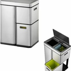 EKO Mirage Plus Sensor Afvalscheider Prullenbak - 35 + 15 + 15 L - Mat RVS -SolisVac Plus Shop 550x599 5