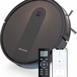 Auronic WiFi Robot Stofzuiger - 1400Pa - Dweilfunctie - Draadloos - Automatisch Laadstation - Stof Tot Hondenhaar - Zwart Met Oranje Accenten