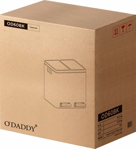 O'DADDY® Prullenbak Afvalscheiding - Vuilnisbak 60L (2x 30L) - 59 X 65 X 32 Cm - Zwart 8 O'DADDY® Prullenbak Afvalscheiding - Vuilnisbak 60L (2x 30L) - 59 X 65 X 32 Cm - Zwart - Afbeelding 8