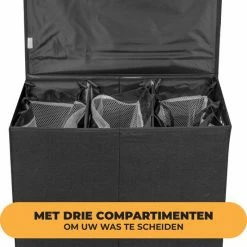 LIVILO - Wasmand – 3 Vakken Met Deksel – Opvouwbaar – 120 Liter – Met 3 Uitneembare Waszakken – Stoffen Wasmand – Zwart 9 LIVILO - Wasmand – 3 Vakken Met Deksel – Opvouwbaar – 120 Liter – Met 3 Uitneembare Waszakken – Stoffen Wasmand – Zwart -SolisVac Plus Shop 550x606 2