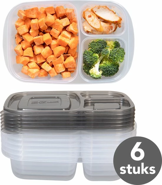 Lock&Lock Meal Prep Bakjes - Diepvriesbakjes - Vershoudbakjes Set Met Deksel - Magnetron Bakjes - Met 3 Compartimenten - Stevig En Herbruikbaar - BPA Vrij - Set Van 6 Stuks - 965ml 1 Lock&Lock Meal Prep Bakjes - Diepvriesbakjes - Vershoudbakjes Set Met Deksel - Magnetron Bakjes - Met 3 Compartimenten - Stevig En Herbruikbaar - BPA Vrij - Set Van 6 Stuks - 965ml