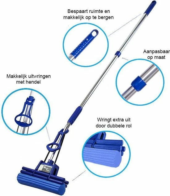 Aquascopic Magic Mop Vloerwisser - Dweilsysteem Zonder Wringen - Inclusief Telescoopsteel 150 Cm - Blauw 6 Aquascopic Magic Mop Vloerwisser - Dweilsysteem Zonder Wringen - Inclusief Telescoopsteel 150 Cm - Blauw - Afbeelding 6