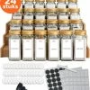 24 Glazen Kruidenpotjes Vierkant Met Deksel - Kruidenstrooier - Voorraadpotten - Keuken Organizer - Complete Set Met Strooideksels, Voorbedrukte & Blanco Stickers, Trechter En Stift - Inhoud 120 Ml - Goud