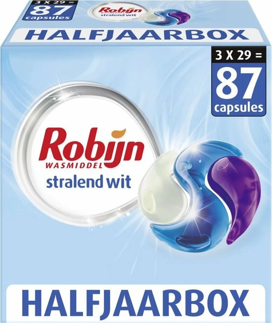 Robijn Stralend Wit Wascapsules - 3 X 29 Wasbeurten - Halfjaarbox 1 Robijn Stralend Wit Wascapsules - 3 X 29 Wasbeurten - Halfjaarbox