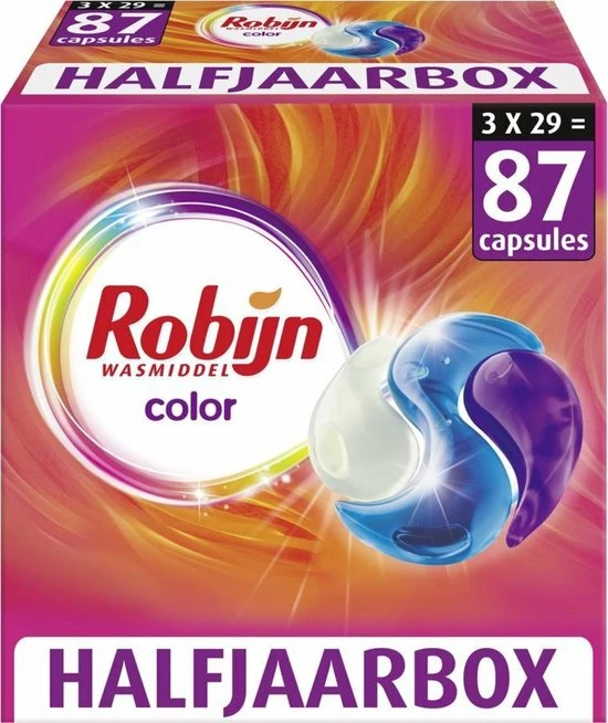 Robijn Color 3 In 1 Wascapsules - 3 X 29 Wasbeurten - Halfjaarbox 1 Robijn Color 3 In 1 Wascapsules - 3 X 29 Wasbeurten - Halfjaarbox