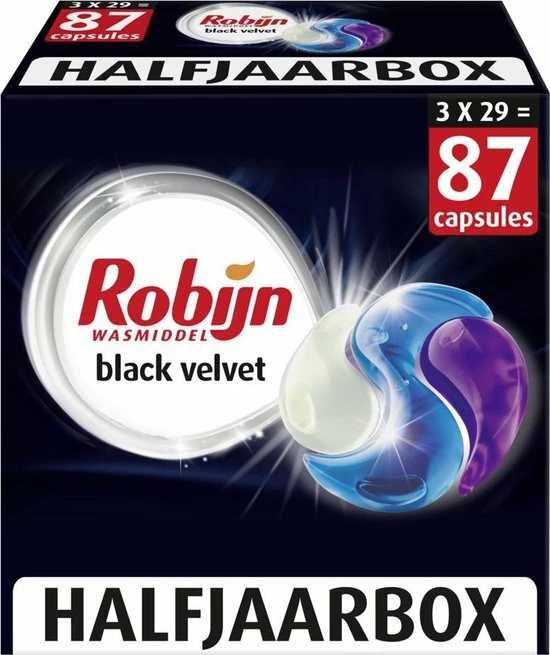 Robijn Black Velvet Wascapsules - 3 X 29 Wasbeurten - Halfjaarbox 1 Robijn Black Velvet Wascapsules - 3 X 29 Wasbeurten - Halfjaarbox