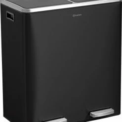 Duo Prullenbak 60 Liter Homra Quickx - 2-vaks Afvalscheidings Pedaalemmer Van Homra – 60 Liter (2x30 L) Vuilbak – Zwarte Afvalemmer Met 2 Vakken - RVS - Vuilnisbak Keuken - Hygiënisch Afval Scheiden - Zwart - Pedaal Prullenbak - Vuilnisemmer