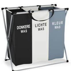 Landys Wasmand 3 Vakken - Opvouwbare Wassorteerder Met NL Opdruk - Aluminium Frame - 90L
