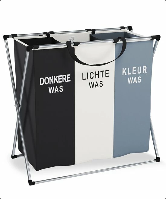 Landys Wasmand 3 Vakken - Opvouwbare Wassorteerder Met NL Opdruk - Aluminium Frame - 90L 1 Landys Wasmand 3 Vakken - Opvouwbare Wassorteerder Met NL Opdruk - Aluminium Frame - 90L
