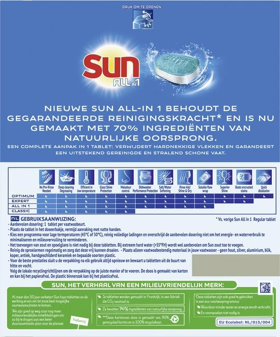 Sun All-in 1 Normaal Vaatwastabletten - 62 Tabletten - Voordeelverpakking 3 Sun All-in 1 Normaal Vaatwastabletten - 62 Tabletten - Voordeelverpakking - Afbeelding 3