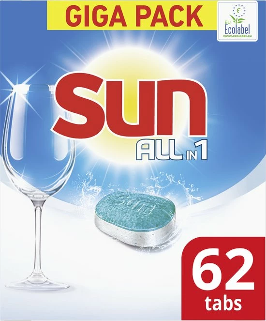 Sun All-in 1 Normaal Vaatwastabletten - 62 Tabletten - Voordeelverpakking 1 Sun All-in 1 Normaal Vaatwastabletten - 62 Tabletten - Voordeelverpakking
