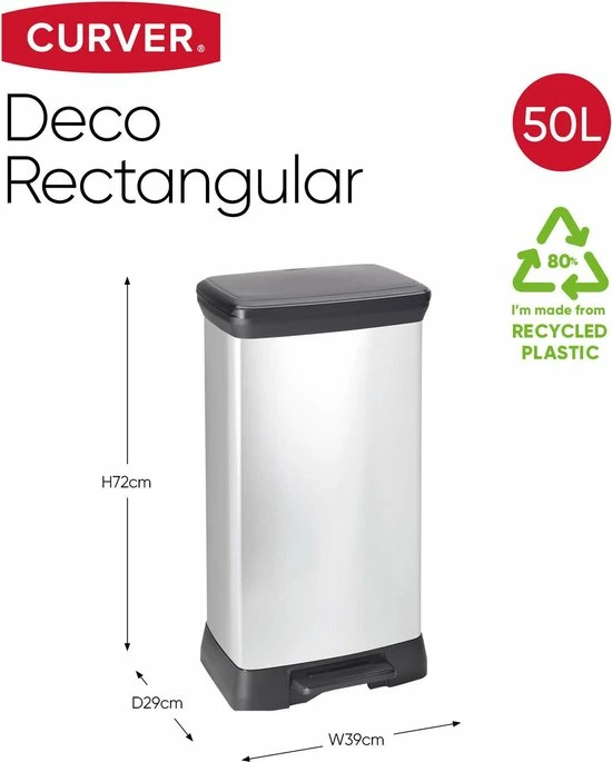 Curver Decobin Prullenbak - Rechthoekig - 50L - Metallic - Recycled Kunststof 3 Curver Decobin Prullenbak - Rechthoekig - 50L - Metallic - Recycled Kunststof - Afbeelding 3