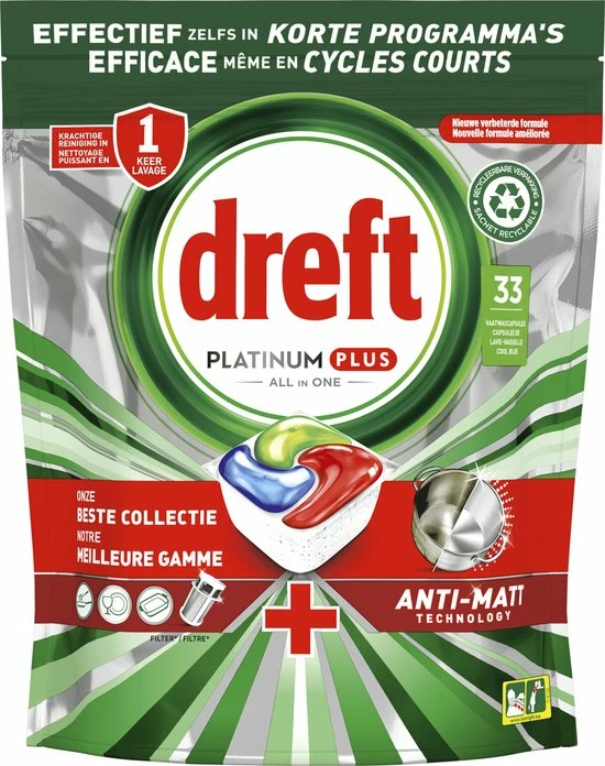 Dreft Platinum Plus All In One - Vaatwastabletten - Voordeelverpakking 4 X 33 Stuks 2 Dreft Platinum Plus All In One - Vaatwastabletten - Voordeelverpakking 4 X 33 Stuks - Afbeelding 2