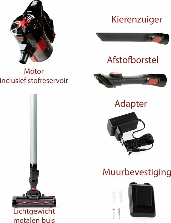 PRIMO Stofzuiger Zonder Zak PR504SV - 3-in-1 Steelstofzuiger Draadloos - Kruimelzuiger - HEPA Filter - Zwart/Rood 4 PRIMO Stofzuiger Zonder Zak PR504SV - 3-in-1 Steelstofzuiger Draadloos - Kruimelzuiger - HEPA Filter - Zwart/Rood - Afbeelding 4