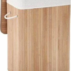 Merkloos Bamboe Wasmand Met Deksel, Katoenen Zak En Handvaten - 72L - Natuurlijk Bruin