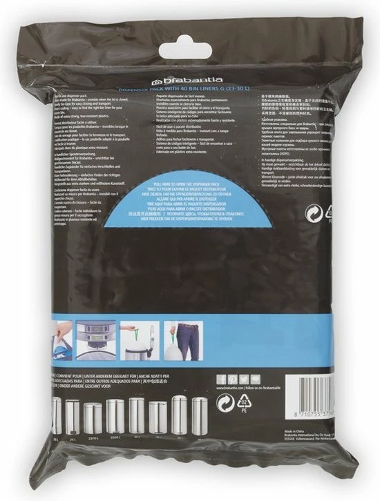Brabantia PerfectFit Vuilniszakken - 23/30 L - Code G - 40 Stuks 9 Brabantia PerfectFit Vuilniszakken - 23/30 L - Code G - 40 Stuks - Afbeelding 9