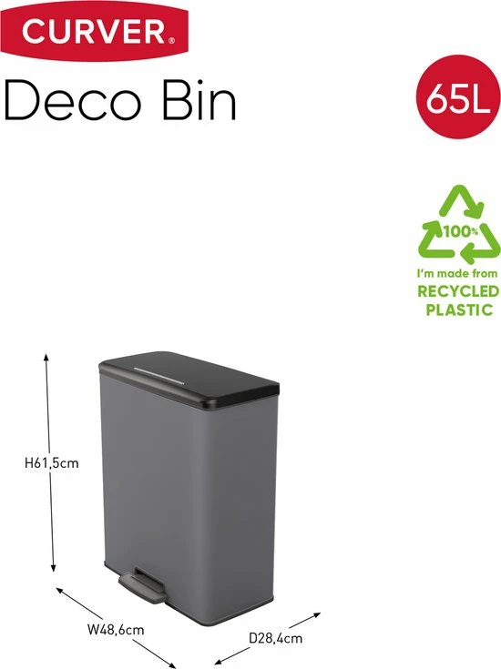 Curver Deco Bin Duo Prullenbak - 26L+26L - Afvalscheiding - Rechthoekig - Lichtgrijs 3 Curver Deco Bin Duo Prullenbak - 26L+26L - Afvalscheiding - Rechthoekig - Lichtgrijs - Afbeelding 3