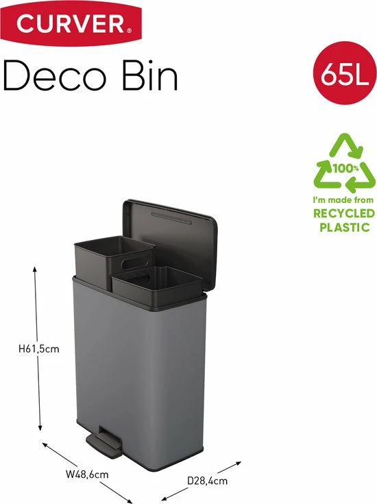 Curver Deco Bin Duo Prullenbak - 26L+26L - Afvalscheiding - Rechthoekig - Lichtgrijs 10 Curver Deco Bin Duo Prullenbak - 26L+26L - Afvalscheiding - Rechthoekig - Lichtgrijs - Afbeelding 10