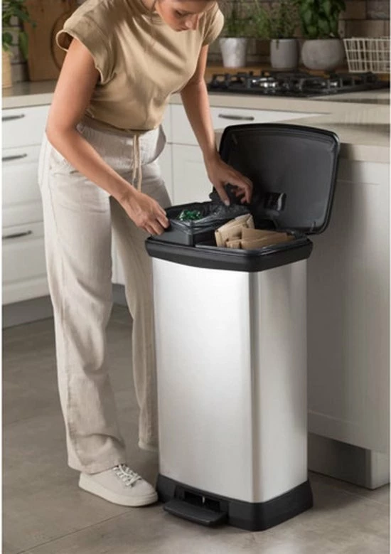 Curver Deco Bin Duo Prullenbak - Rechthoekig - 23L + 23L - Zilver Metallic 16 Curver Deco Bin Duo Prullenbak - Rechthoekig - 23L + 23L - Zilver Metallic - Afbeelding 16