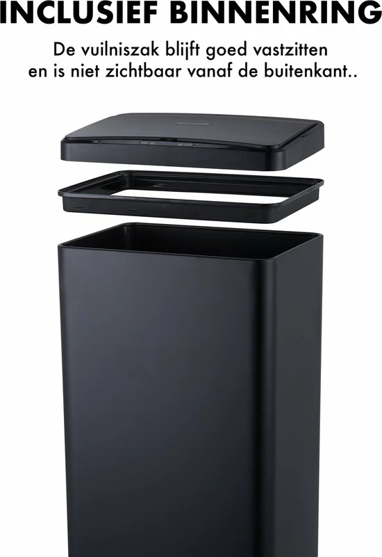 MOA Sensor Prullenbak - 50 Liter - RVS & Duurzaam ABS - Non-slip - Geruisloze Deksel - Vertraagd Sluiten Modus - Zwart - SB02B 7 MOA Sensor Prullenbak - 50 Liter - RVS & Duurzaam ABS - Non-slip - Geruisloze Deksel - Vertraagd Sluiten Modus - Zwart - SB02B - Afbeelding 7