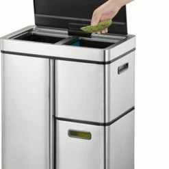 EKO Mirage Plus Sensor Afvalscheider Prullenbak - 35 + 15 + 15 L - Mat RVS -SolisVac Plus Shop 550x804