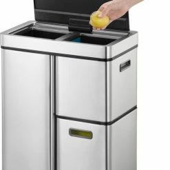 EKO Mirage Plus Sensor Afvalscheider Prullenbak - 35 + 15 + 15 L - Mat RVS -SolisVac Plus Shop 550x806